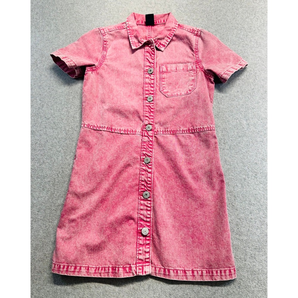 Gap Denim Dress Kids Size Medium 8-9 Pink Acid Wash Short Sleeve Button Front